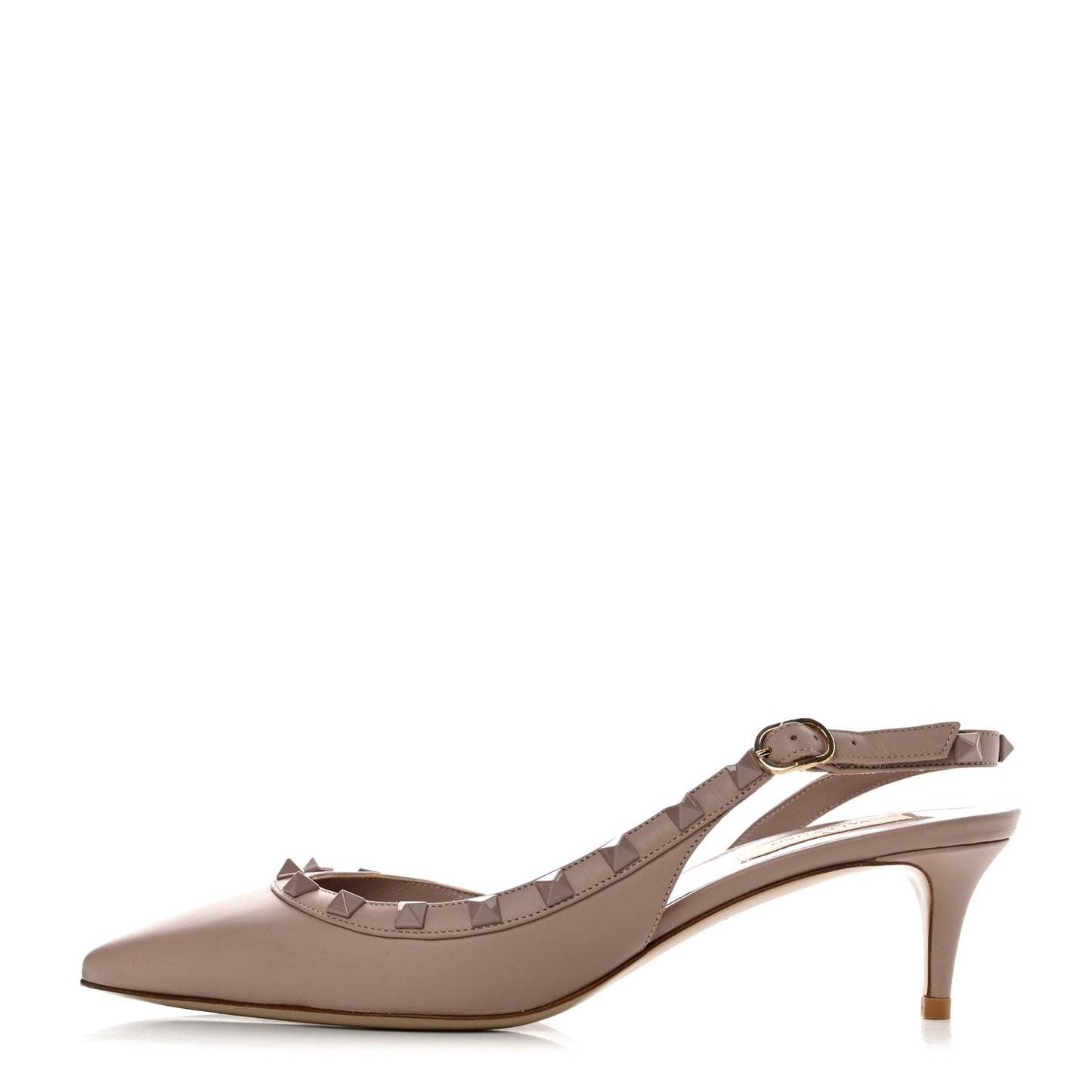 Calfskin Lacquered Monochrome Rockstud Half D'Orsay Slingback 50mm Pumps 38.5 Poudre