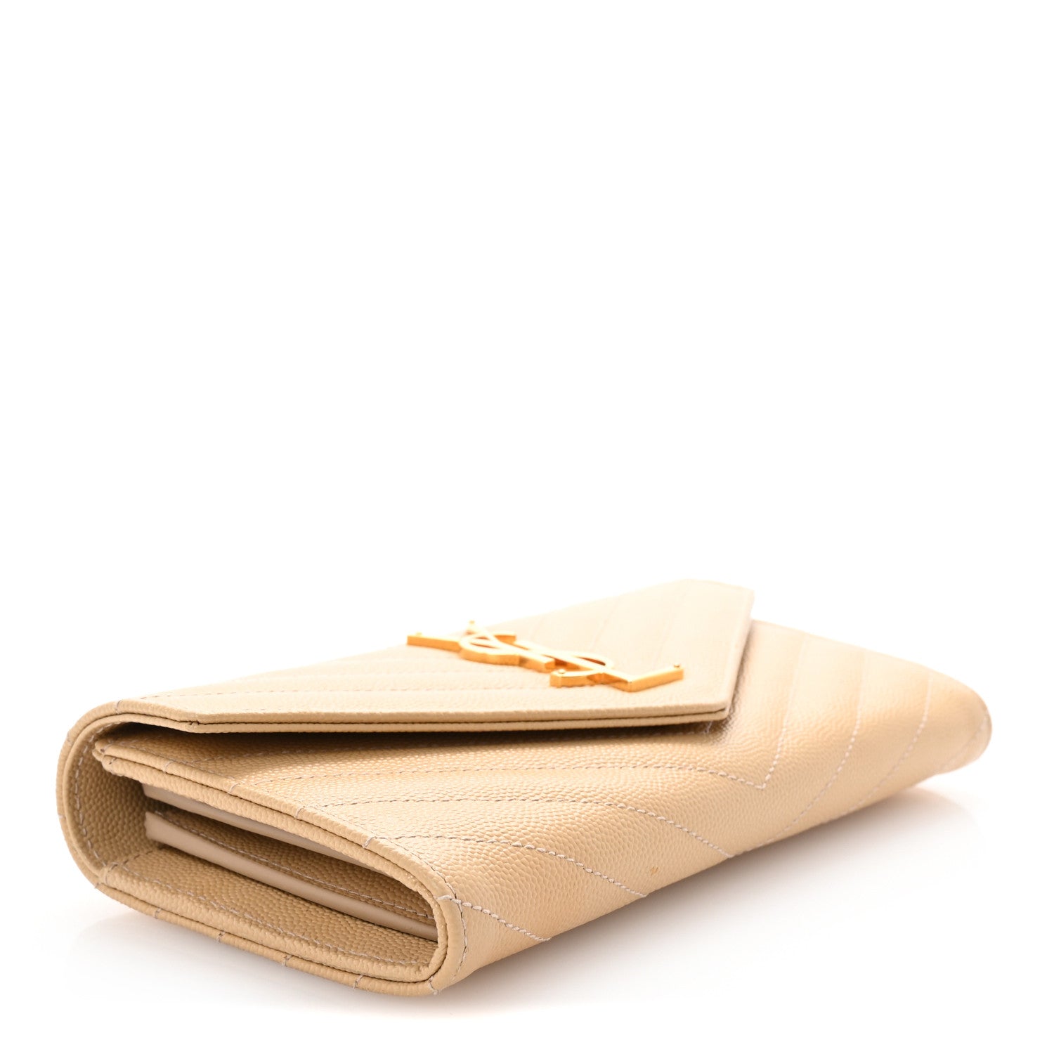 Saint Laurent Grain De Poudre Matelasse Chevron Monogram Flap Wallet Nude Powder 4 of 7