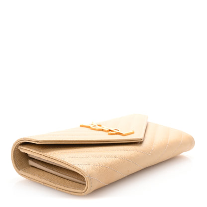 Saint Laurent Grain De Poudre Matelasse Chevron Monogram Flap Wallet Nude Powder 4 of 7