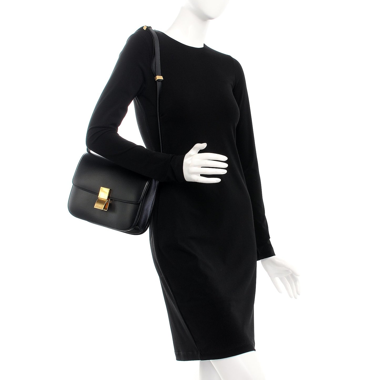 Box Calfskin Medium Classic Box Flap Bag Black