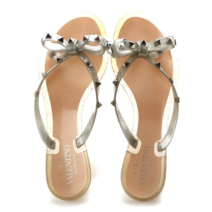 Valentino Garavani PVC Jelly Glitter Rockstud Bow Thong Sandals 39 Argento 2 of 8