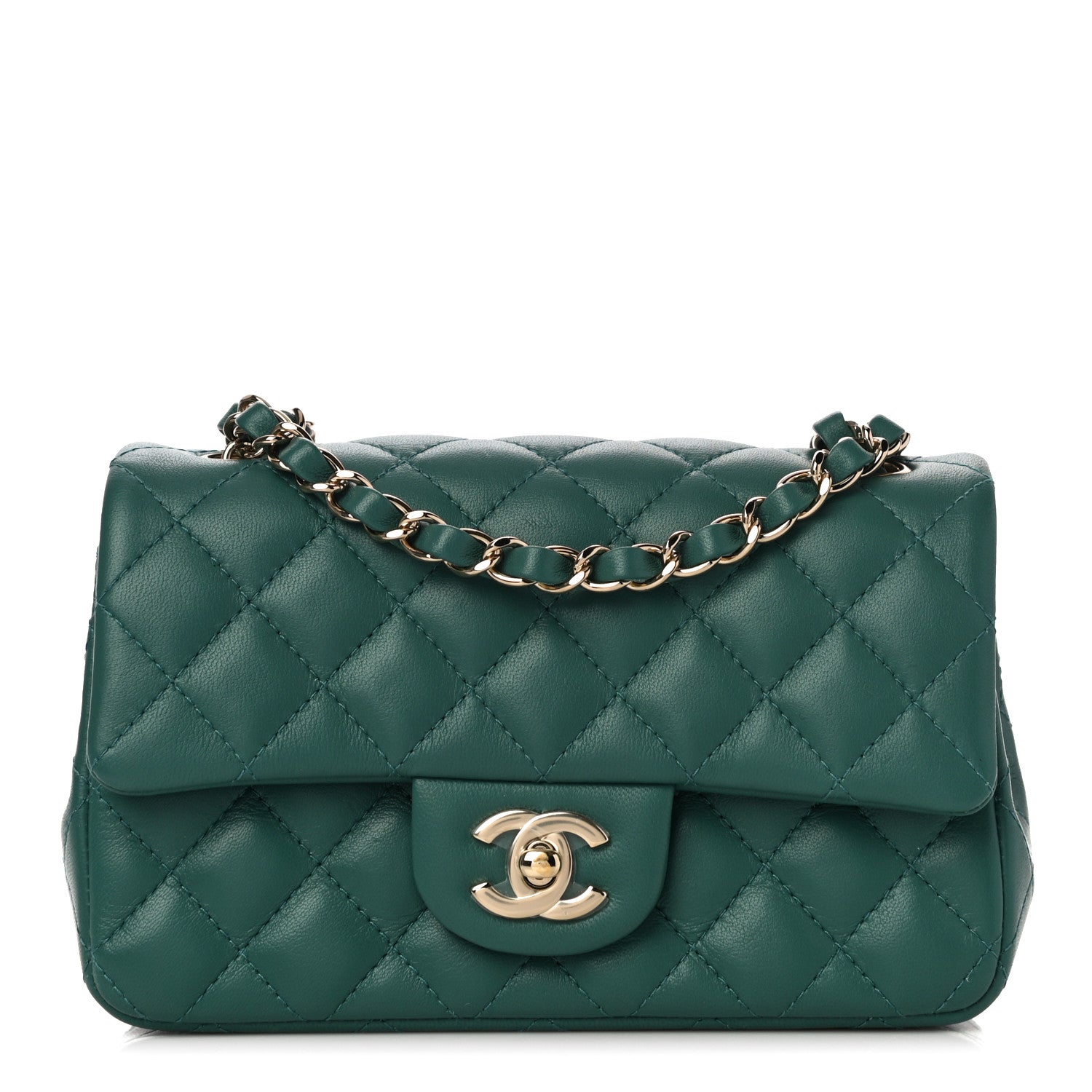 Chanel Lambskin Quilted Mini Rectangular Flap Dark Green 1 of 11