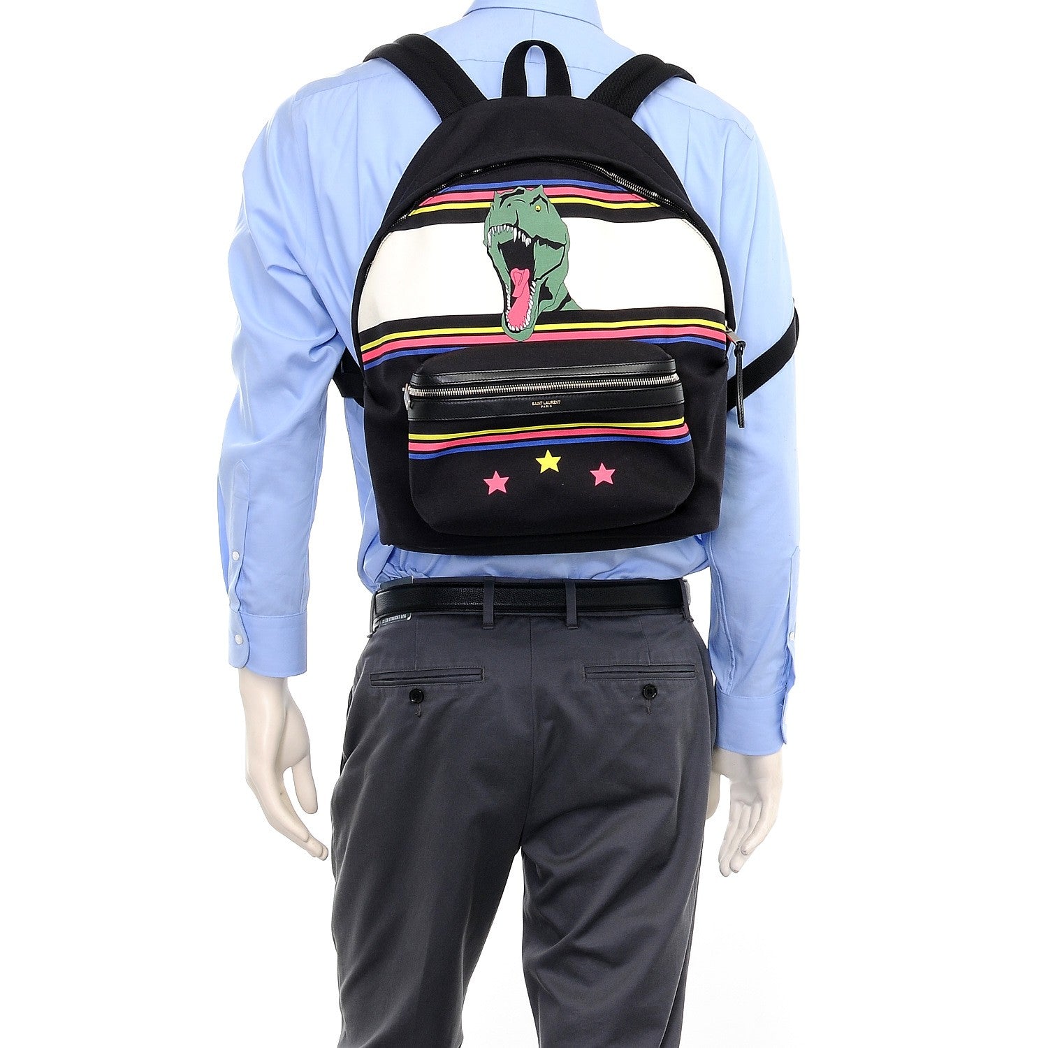 Saint Laurent Nylon Twill Dinosaur Print City Backpack Black Multicolor 2 of 10