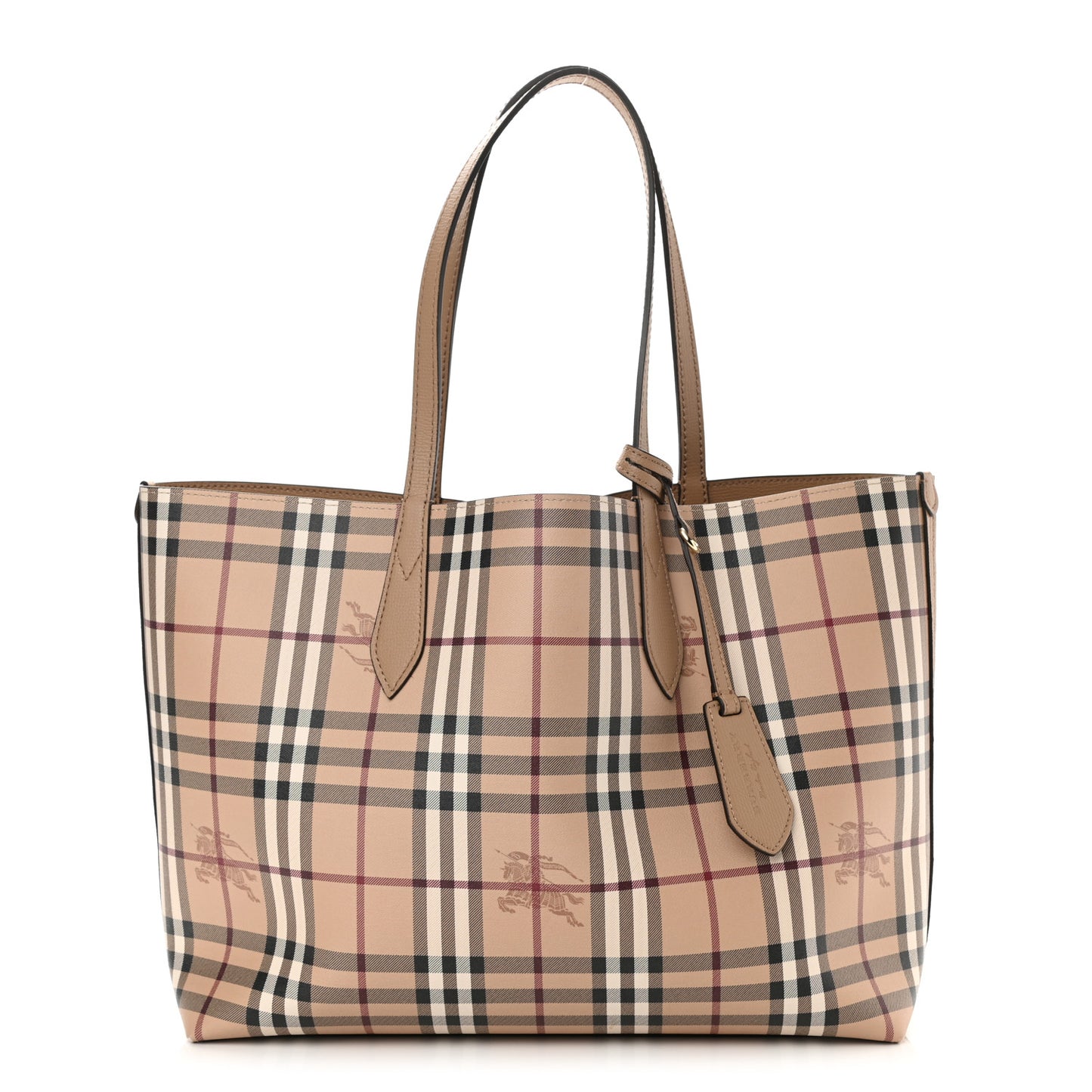 Grainy Calfskin Haymarket Check Medium Reversible Tote Camel