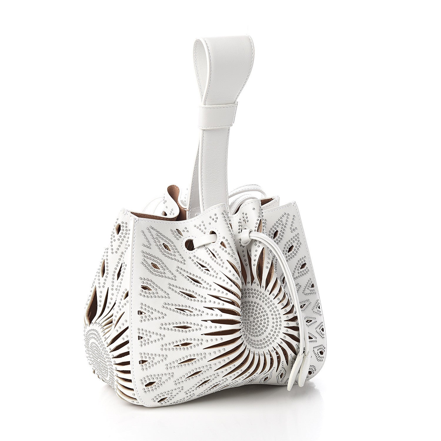 Alaia Calfskin Lux Laser Cut Studded Rose-Marie 19 Bag White 2 of 8