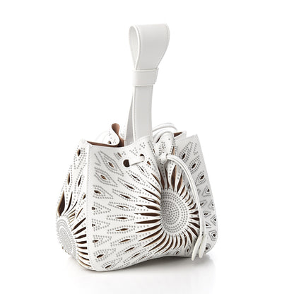 Alaia Calfskin Lux Laser Cut Studded Rose-Marie 19 Bag White 2 of 8