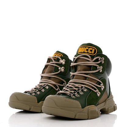 Gucci X SEGA Calfskin Suede Technical Canvas Womens Flashtrek High-Top Sneakers 39.5 Olive Green Ardesia 3 of 13