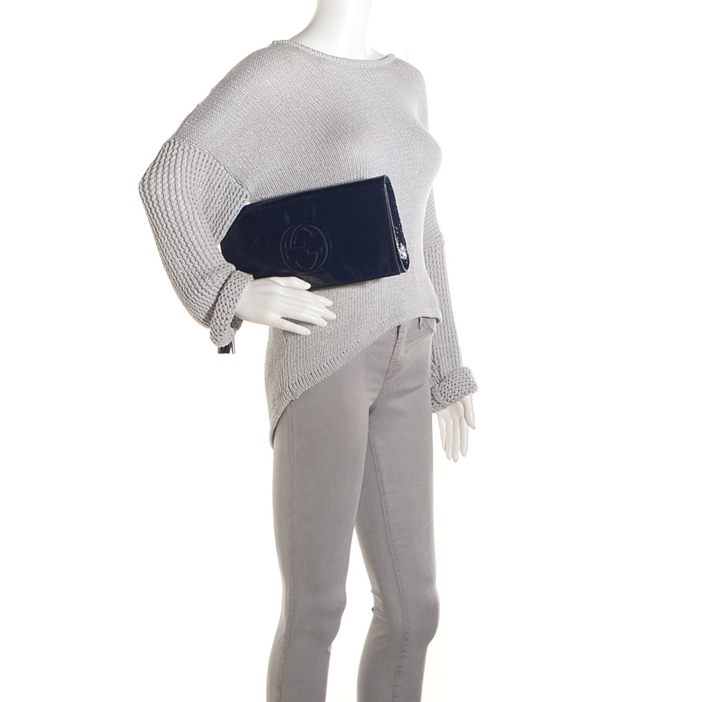 Soft Patent Medium Soho Clutch Uniform Blue