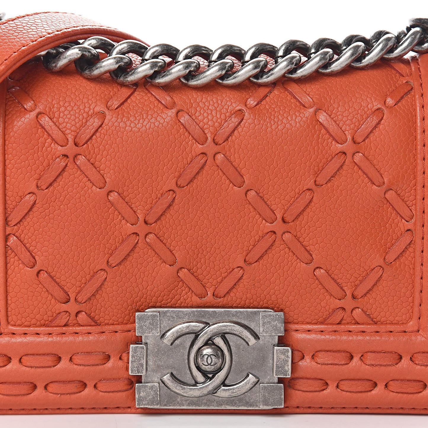 Caviar Stitched Small Boy Flap Dark Orange
