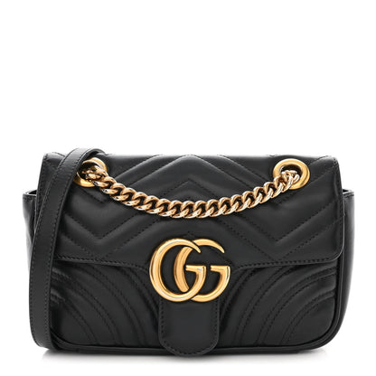Gucci Calfskin Matelasse Mini GG Marmont Shoulder Bag Black 1 of 12
