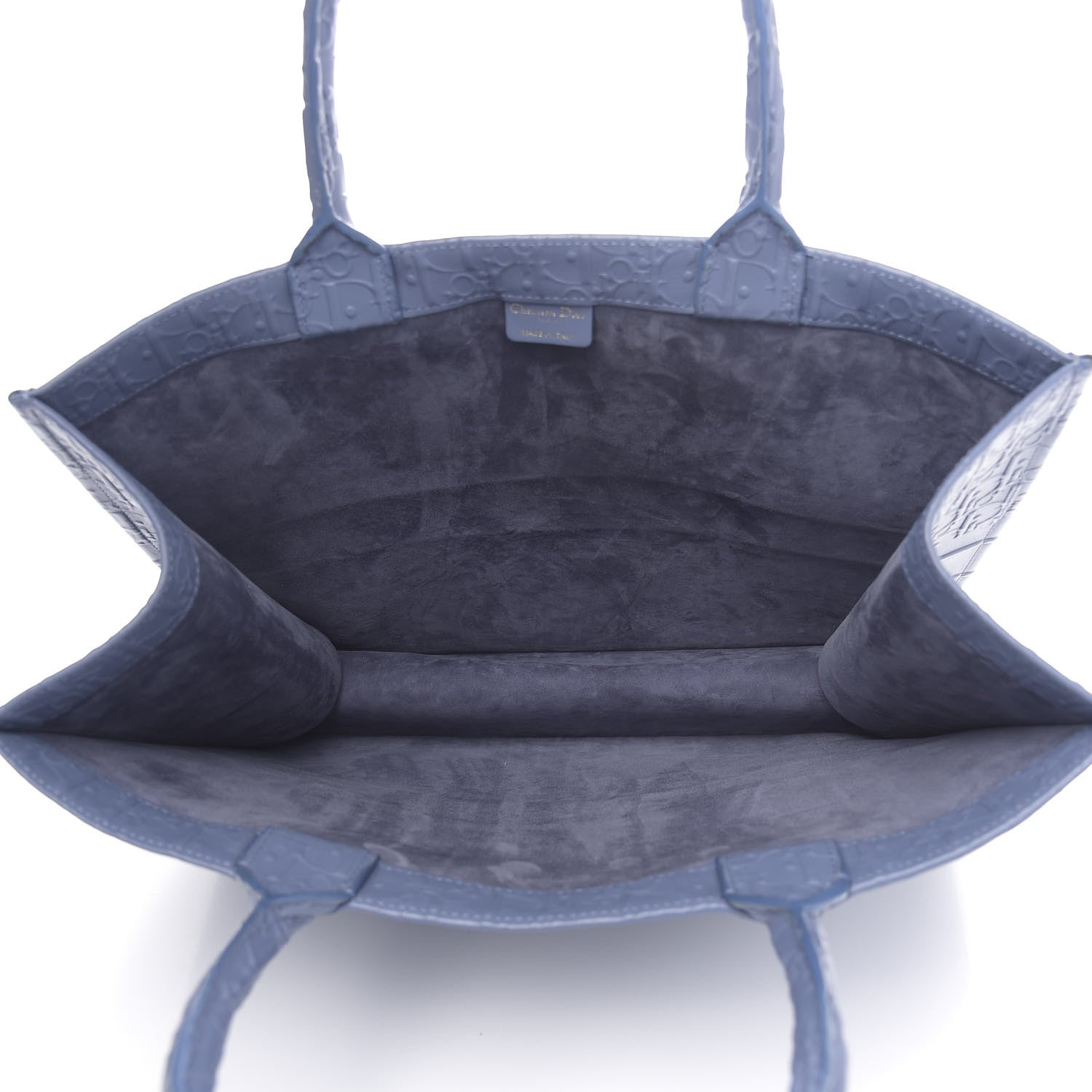 Christian Dior Oblique Calfskin Embossed Book Tote Denim Blue 4 of 11