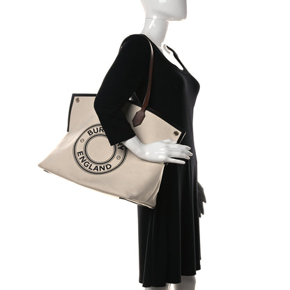 Burberry Cotton Canvas Calfskin Large Society Tote Bag Natural 2 of 20