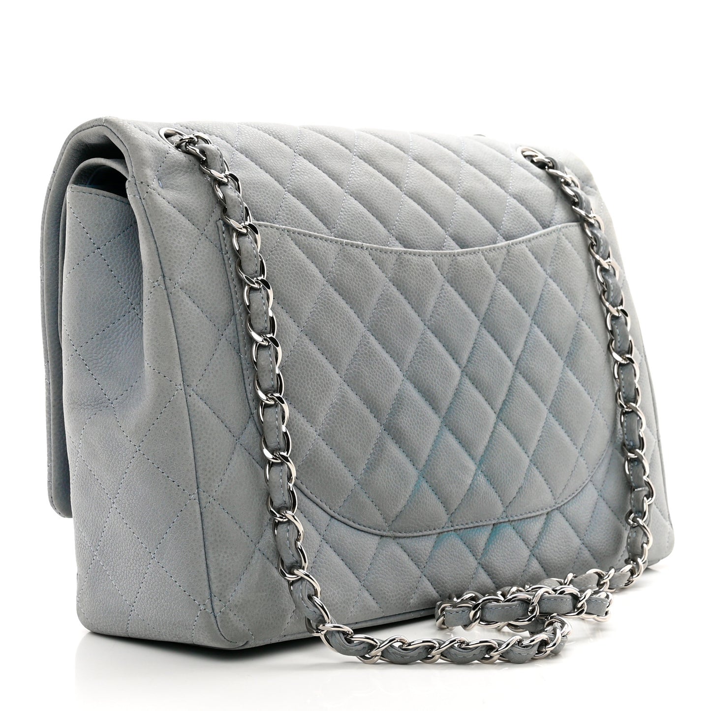 Iridescent Caviar Quilted Maxi Double Flap Grey