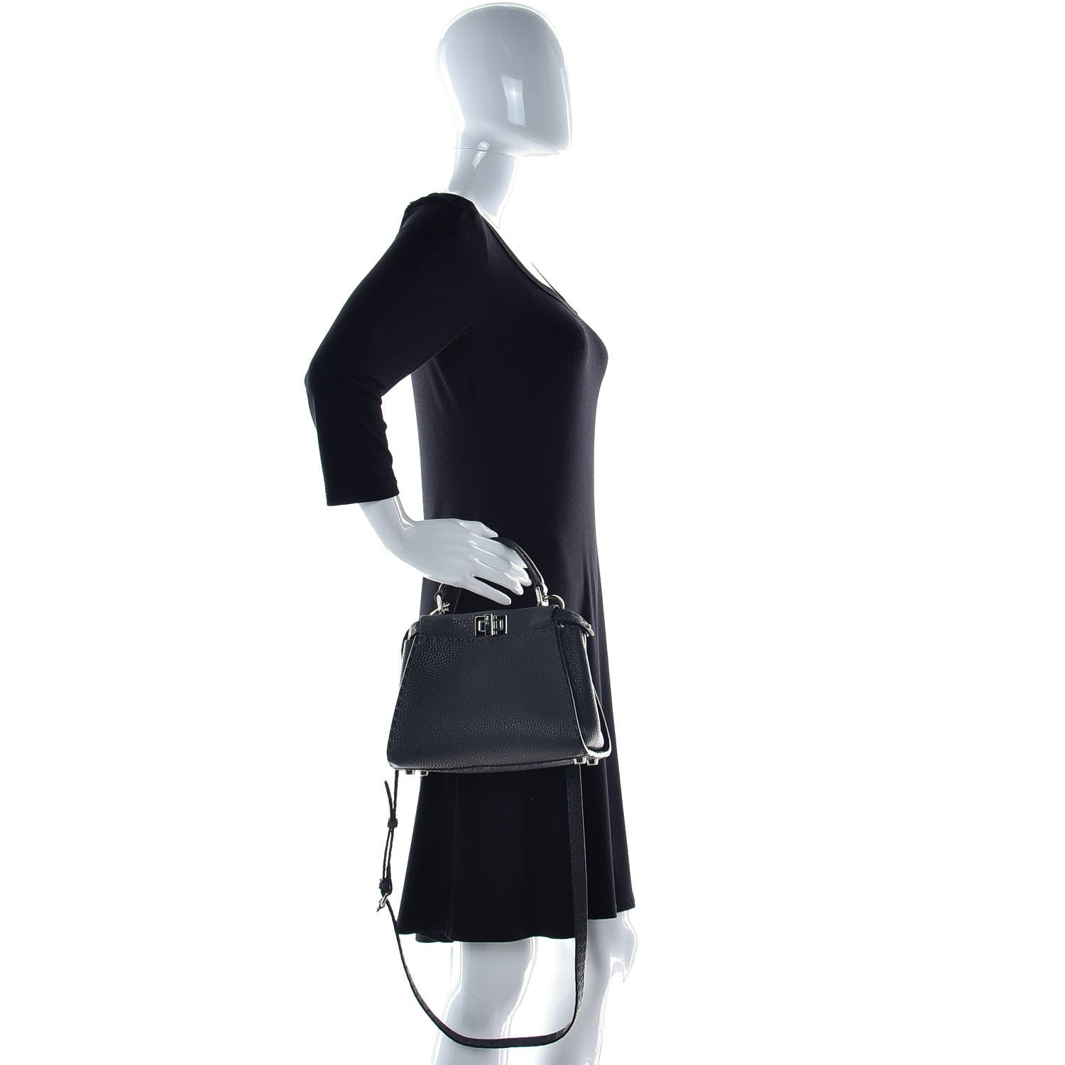 Fendi Cuoio Romano Selleria Bi-Color Mini Peekaboo Iconic Satchel Asfalto Latte 3 of 12