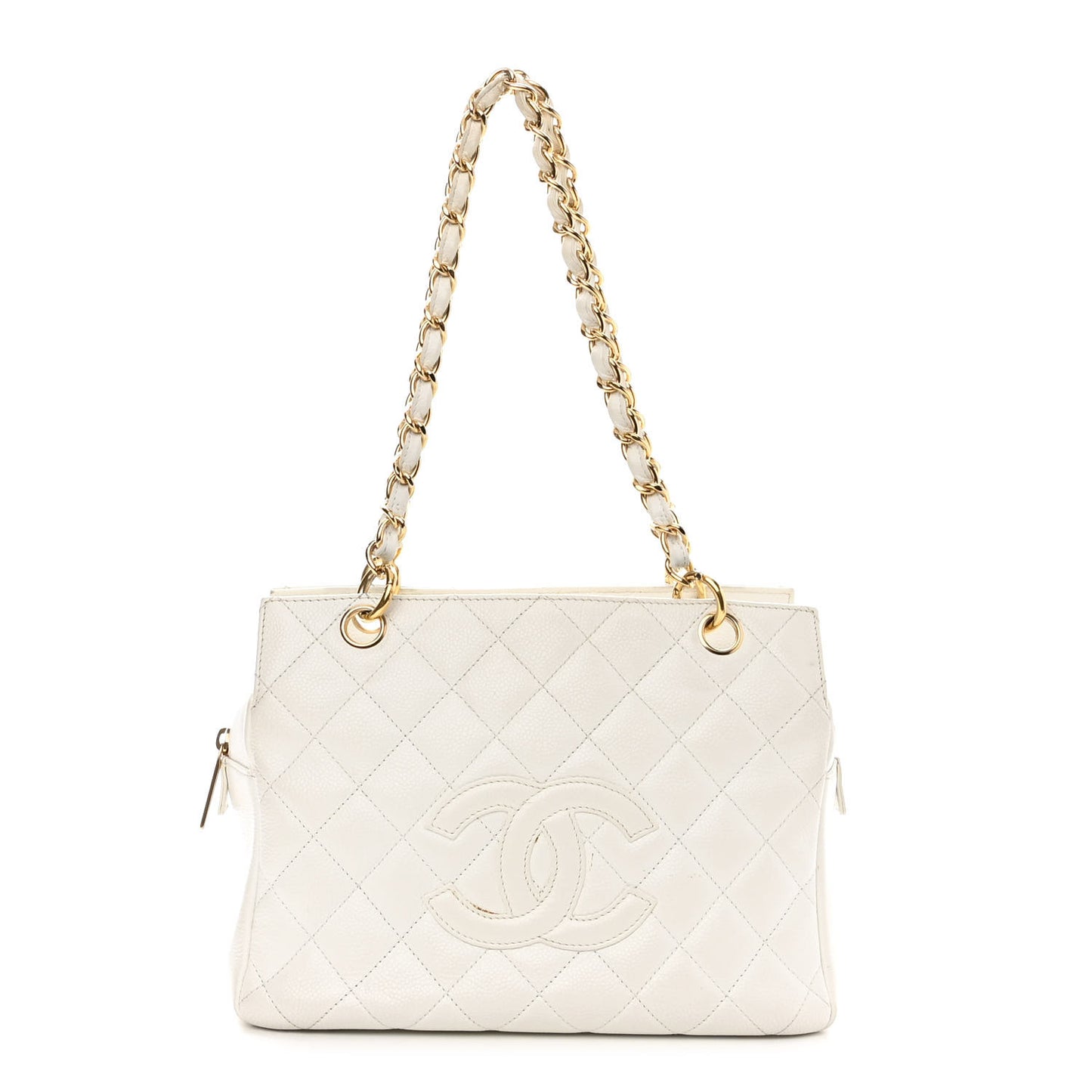 Caviar Quilted Petit Timeless Tote PTT White