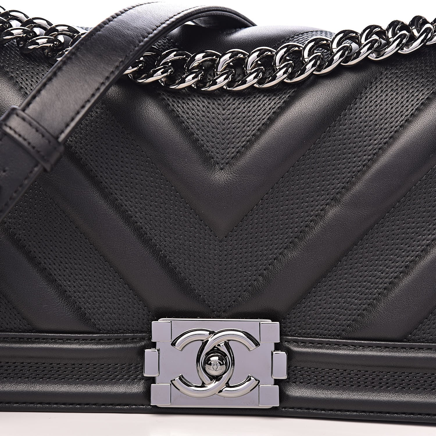 Chanel Calfskin Chevron Medium Boy Flap Black 10 of 11
