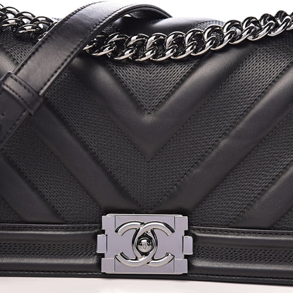 Chanel Calfskin Chevron Medium Boy Flap Black 10 of 11