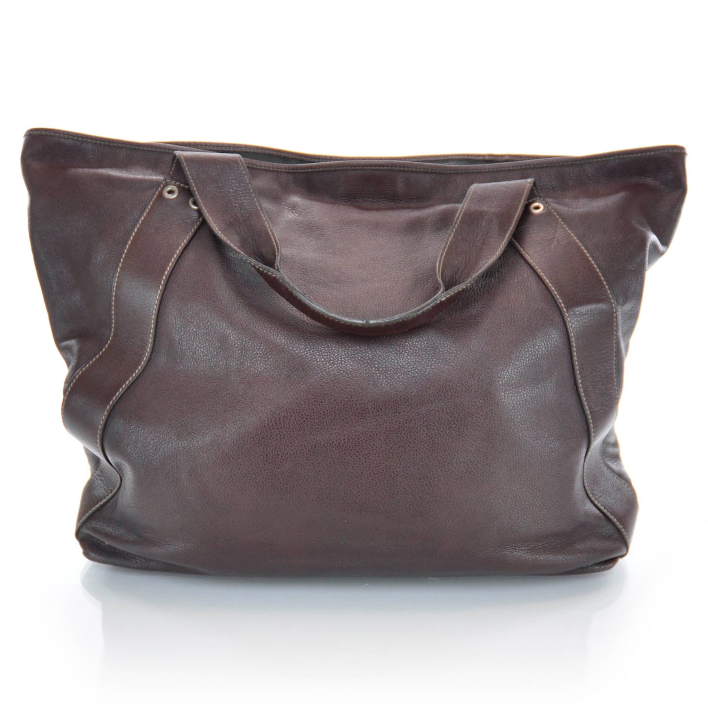 Leather Large Tote Unisex Brown
