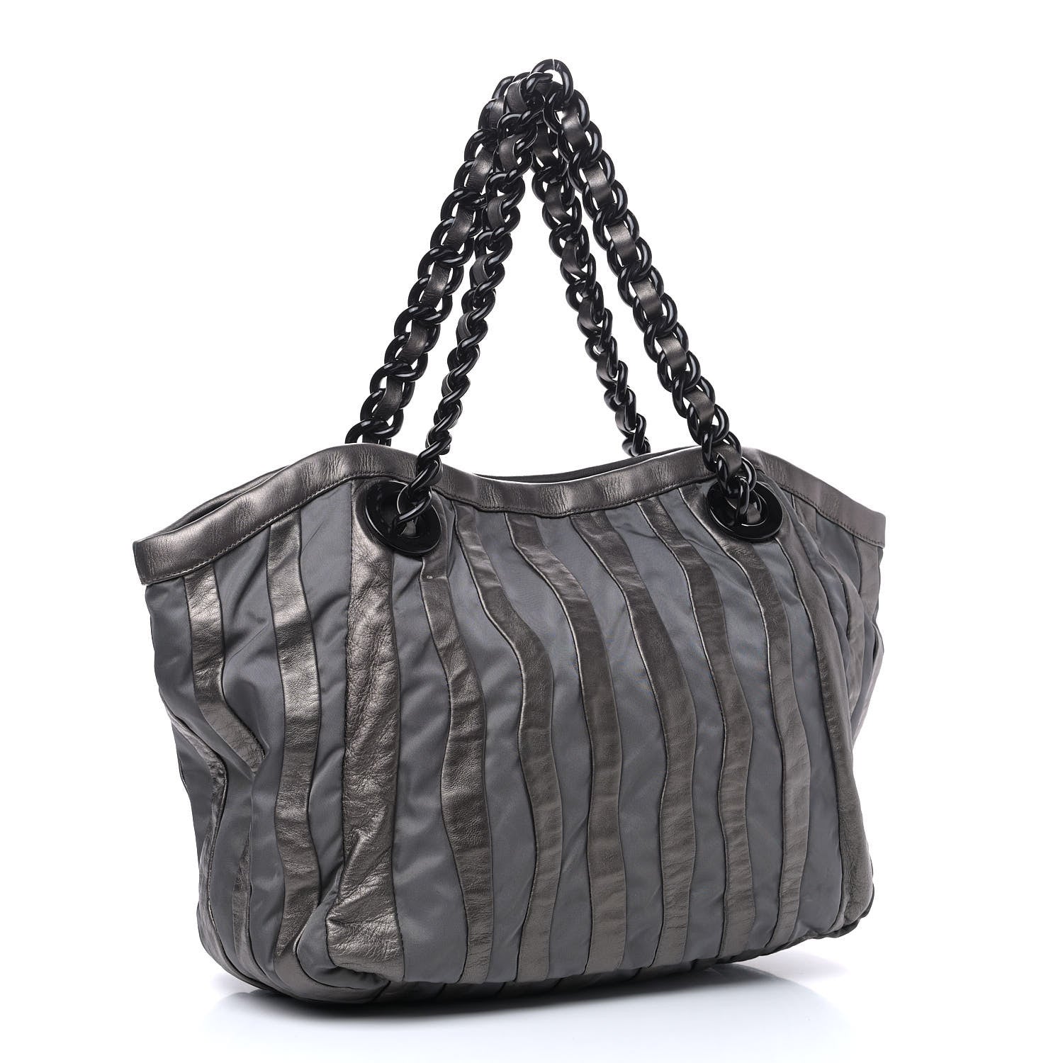 Prada Metallic Nappa Tessuto Nylon Mordore Stripes Tote Grey 2 of 8