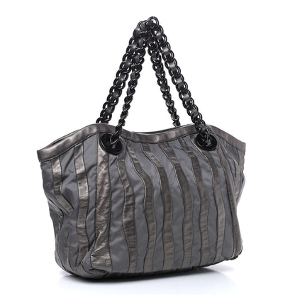 Prada Metallic Nappa Tessuto Nylon Mordore Stripes Tote Grey 2 of 8