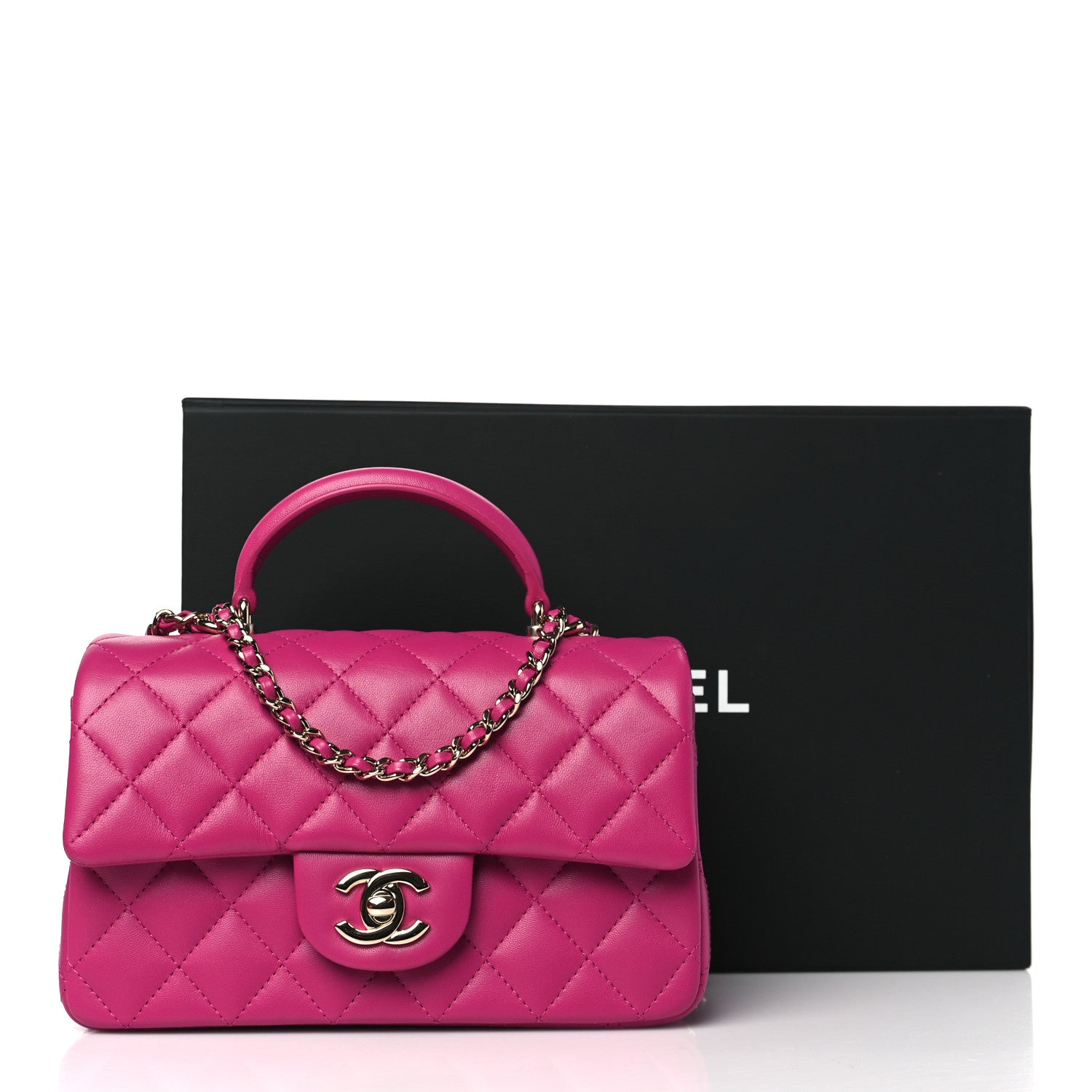 Chanel Lambskin Quilted Mini Top Handle Rectangular Flap Fuchsia 11 of 11