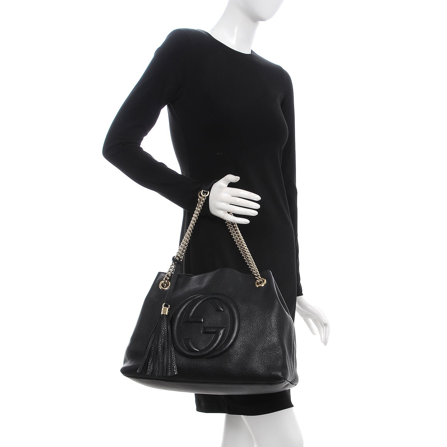 Gucci Pebbled Calfskin Medium Soho Chain Shoulder Bag Black 2 of 9