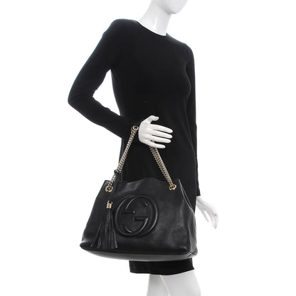 Gucci Pebbled Calfskin Medium Soho Chain Shoulder Bag Black 2 of 9