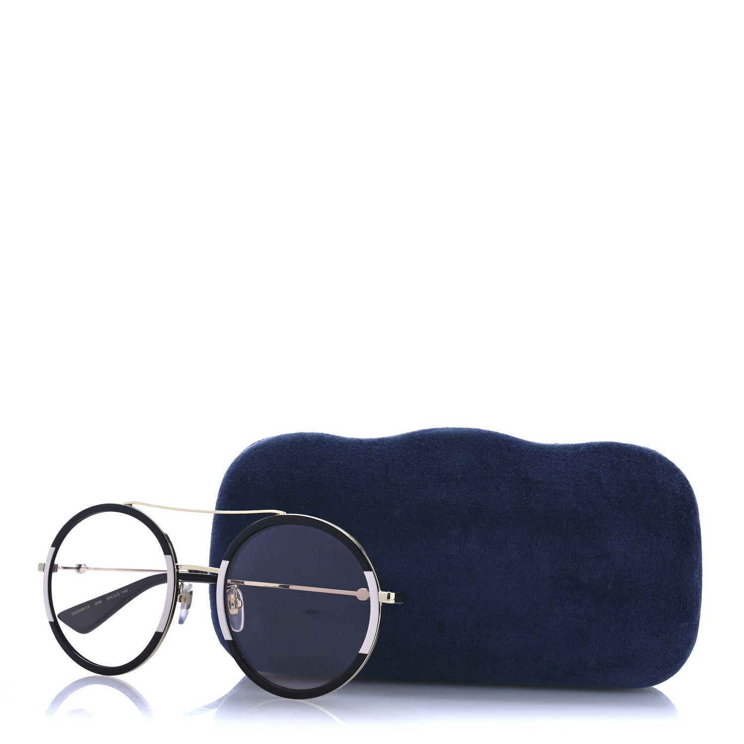 Gucci Round Frame Sunglasses GG0061S Black White 8 of 8