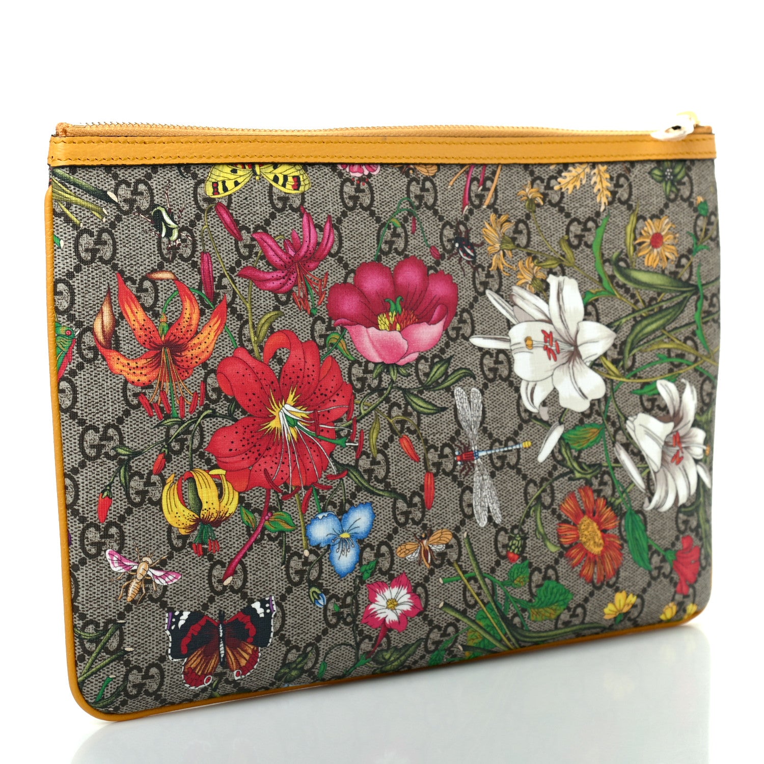 Gucci GG Supreme Monogram Flora Large Ophidia Pouch Clutch Beige Multicolor Crop 3 of 7