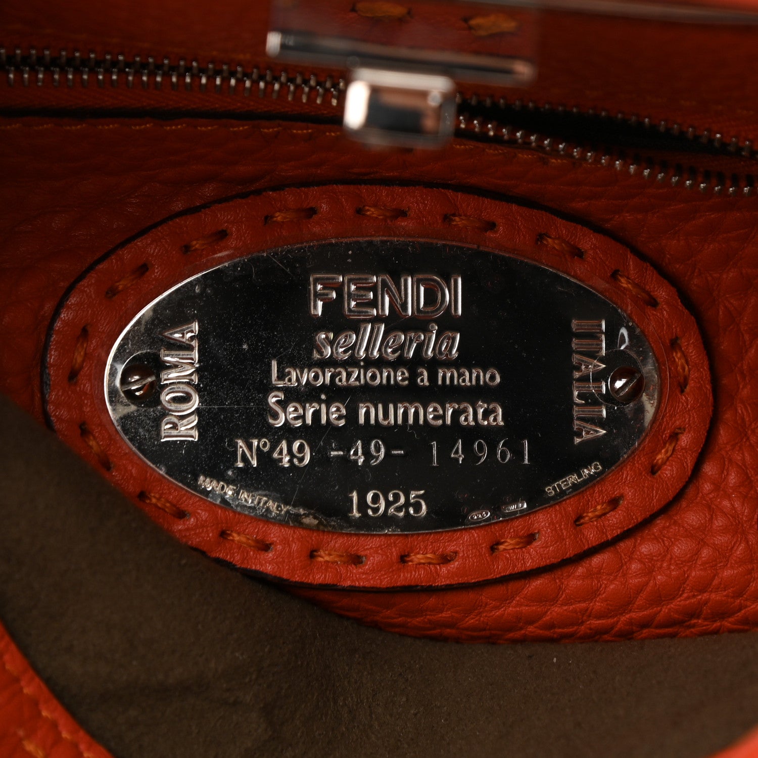 Fendi Cuoio Romano Selleria Mini Peekaboo Iconic Satchel Dark Orange 15 of 21