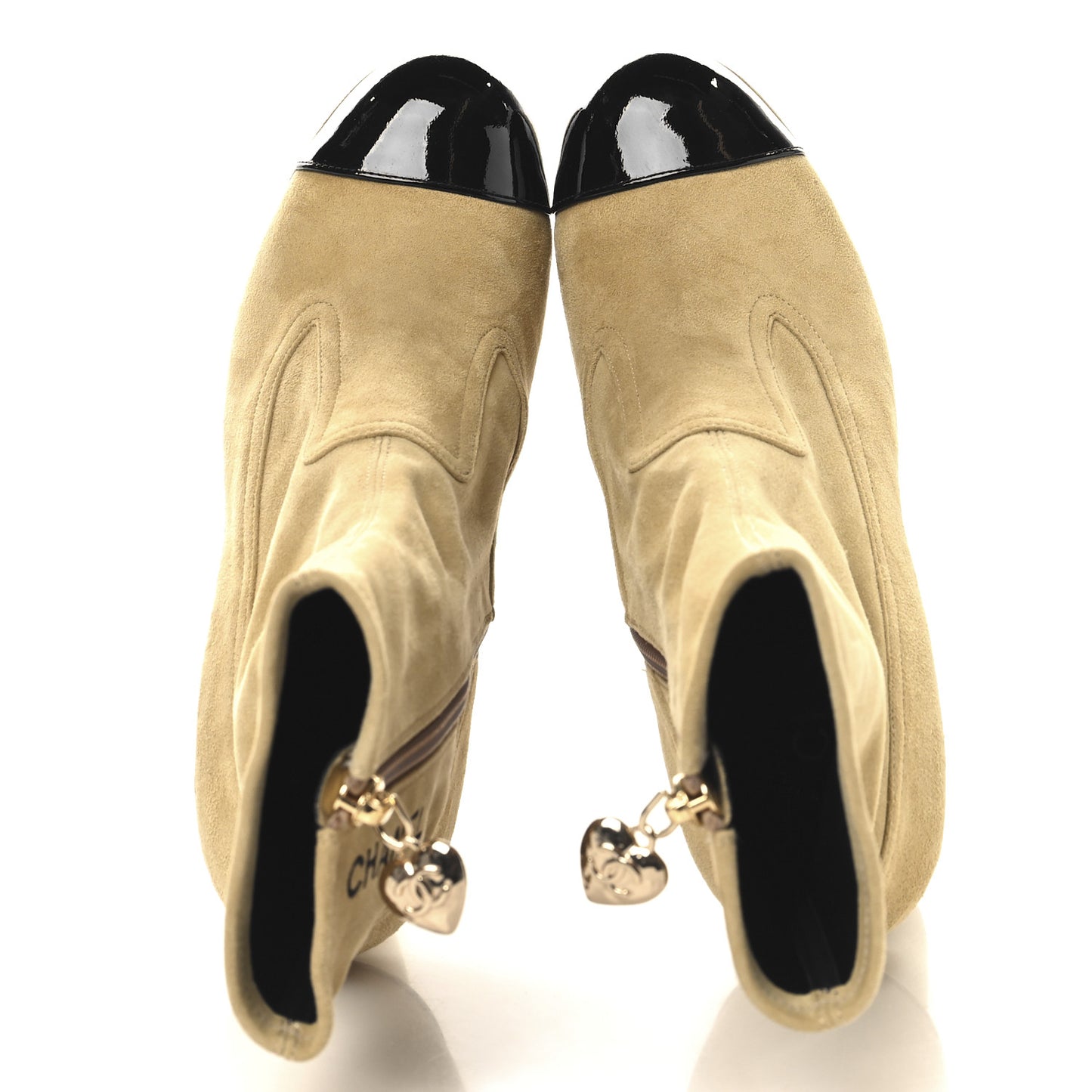 Suede Patent Calfskin Cap Toe Shorts Boots 37 Beige Black