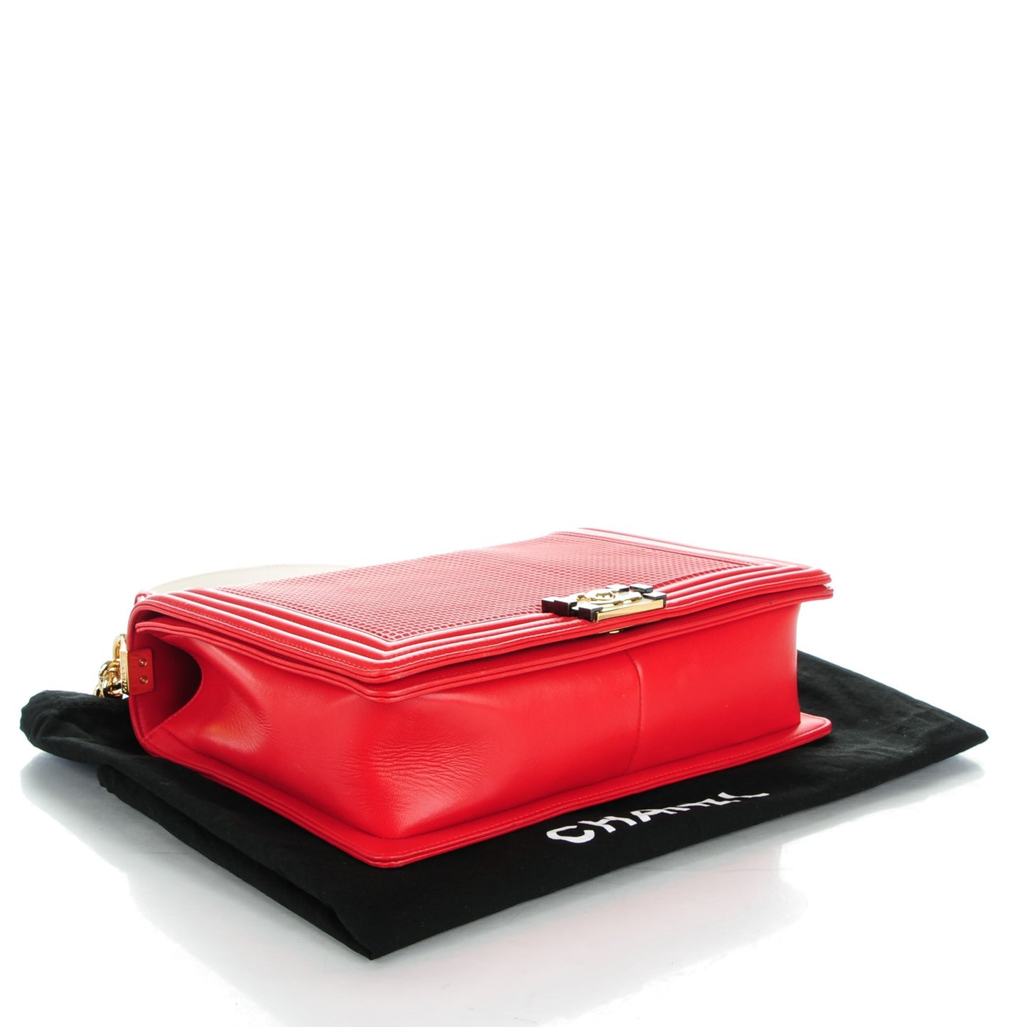 Lambskin Embossed Large Boy Cube Flap Red White