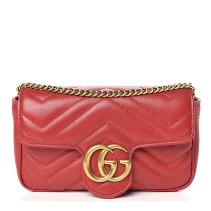 Gucci Calfskin Matelasse Super Mini GG Marmont Shoulder Bag Hibiscus Red 1 of 11