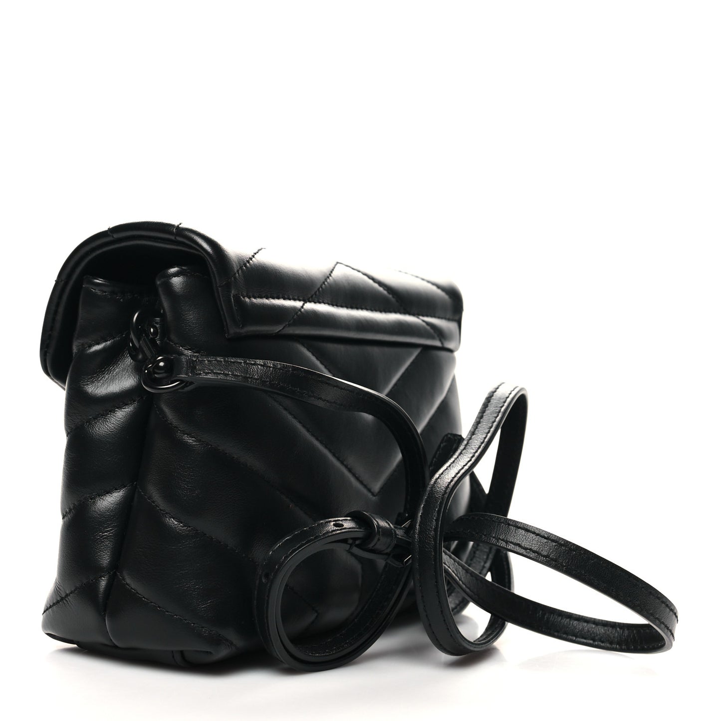 Calfskin Y Quilted Monogram Monochrome Toy Loulou Crossbody Bag Black