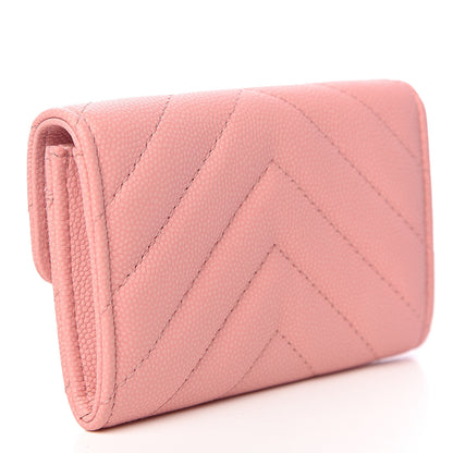 Chanel Caviar Chevron Quilted Flap Card Holder Pink 3 of 9