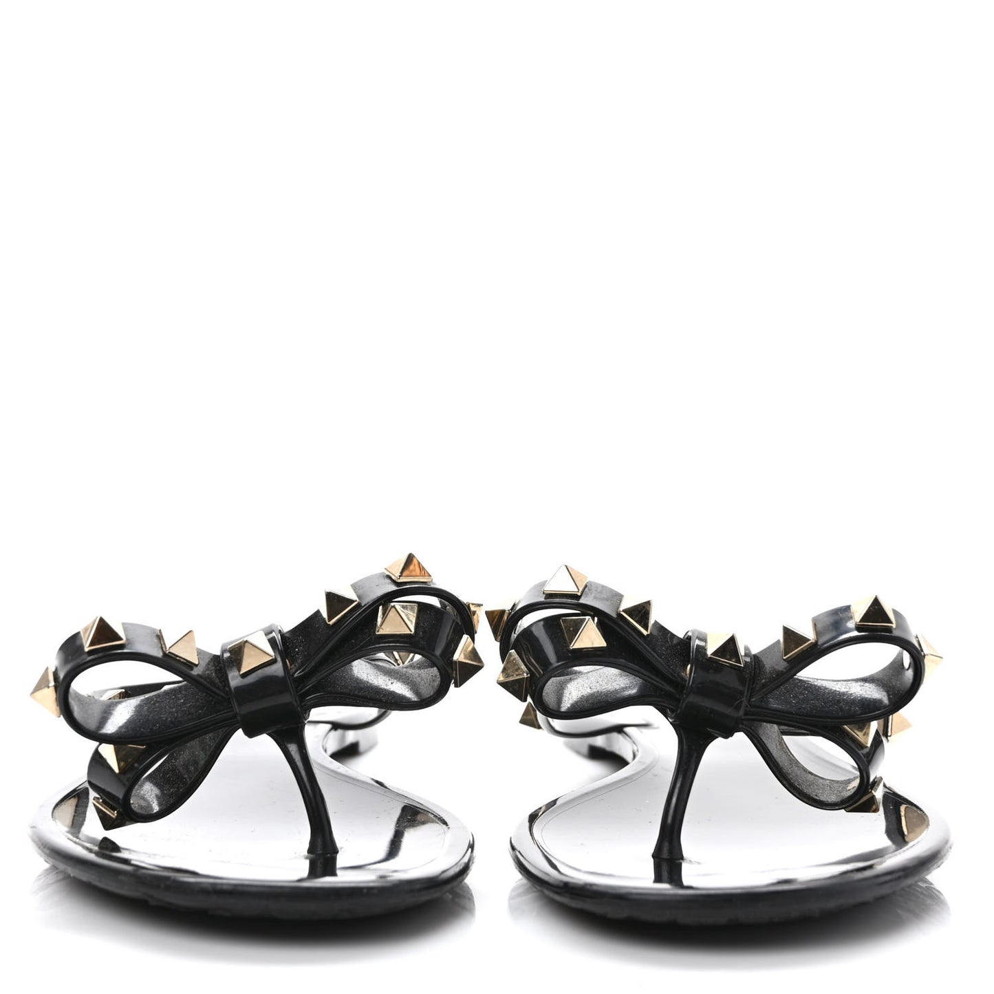 PVC Jelly Rockstud Bow Thong Sandals 37 Black