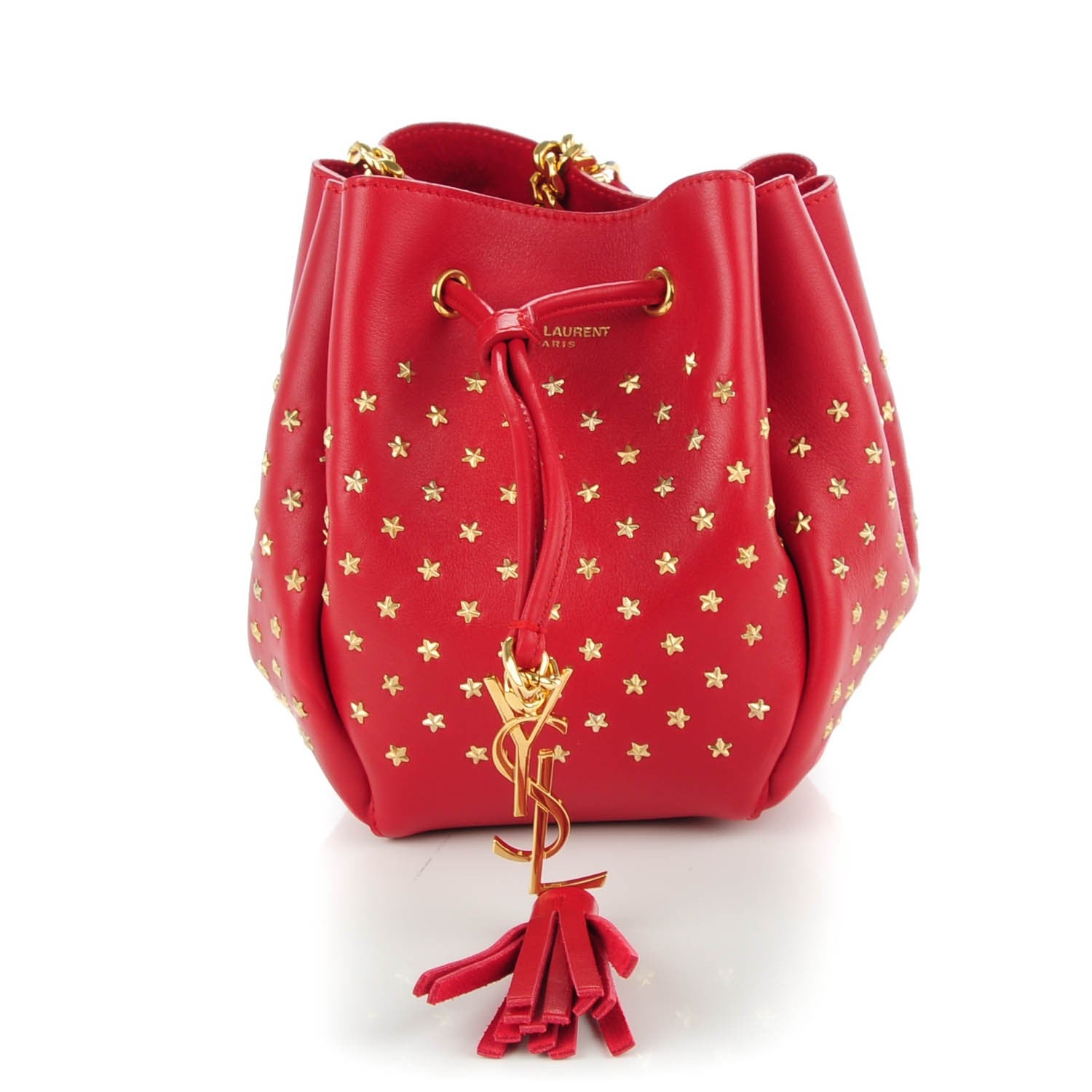 Saint Laurent Calfskin Star Studded Small Monogram Bucket Bag Red 1 of 8