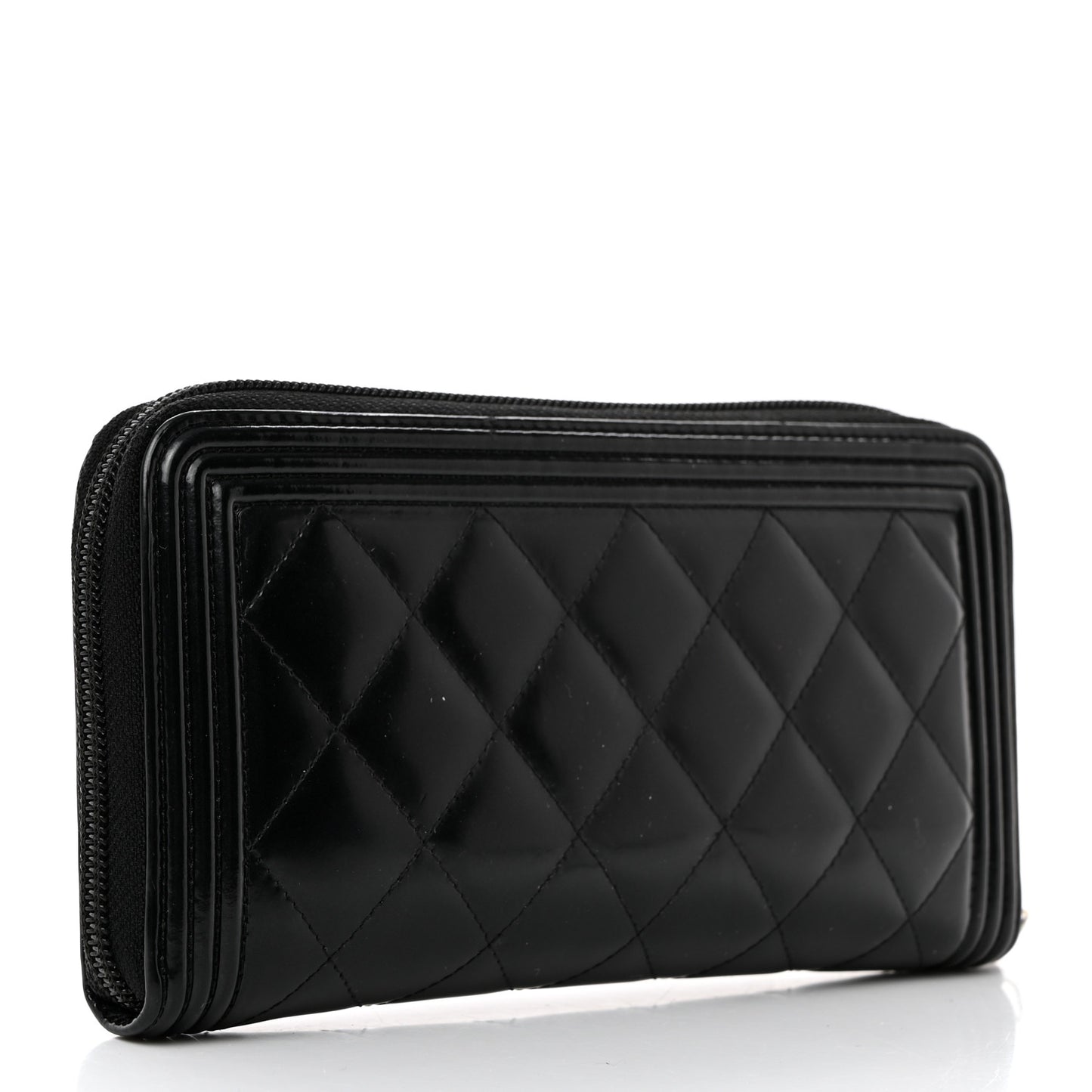 Patent Calfskin Quilted Boy L-Gusset Zip Wallet Black