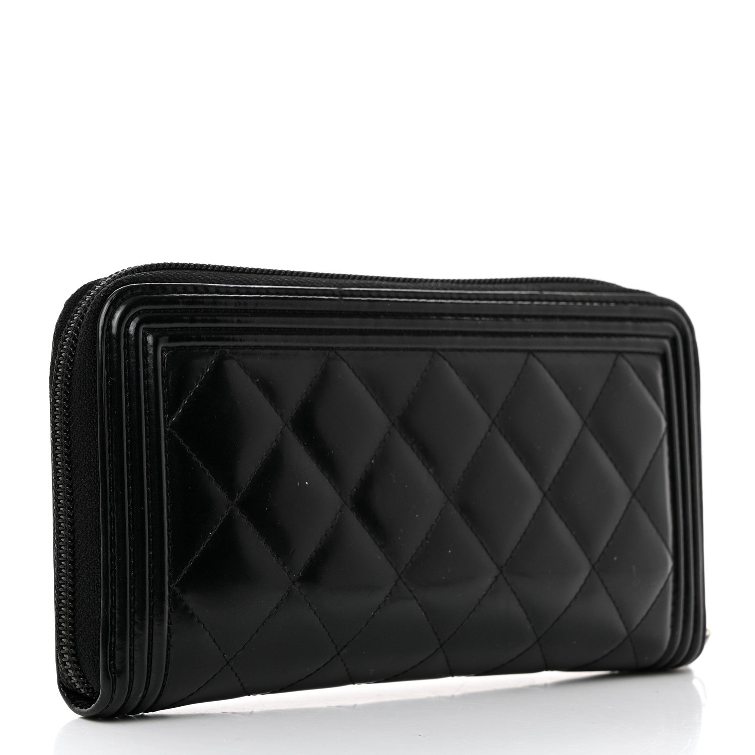 Chanel Patent Calfskin Quilted Boy L-Gusset Zip Wallet Black 3 of 9