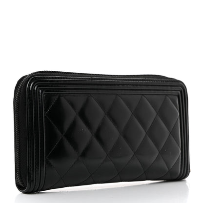 Chanel Patent Calfskin Quilted Boy L-Gusset Zip Wallet Black 3 of 9