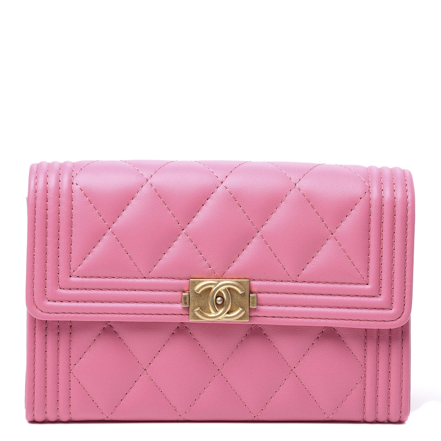 Lambskin Quilted Medium Boy Flap Wallet Pink