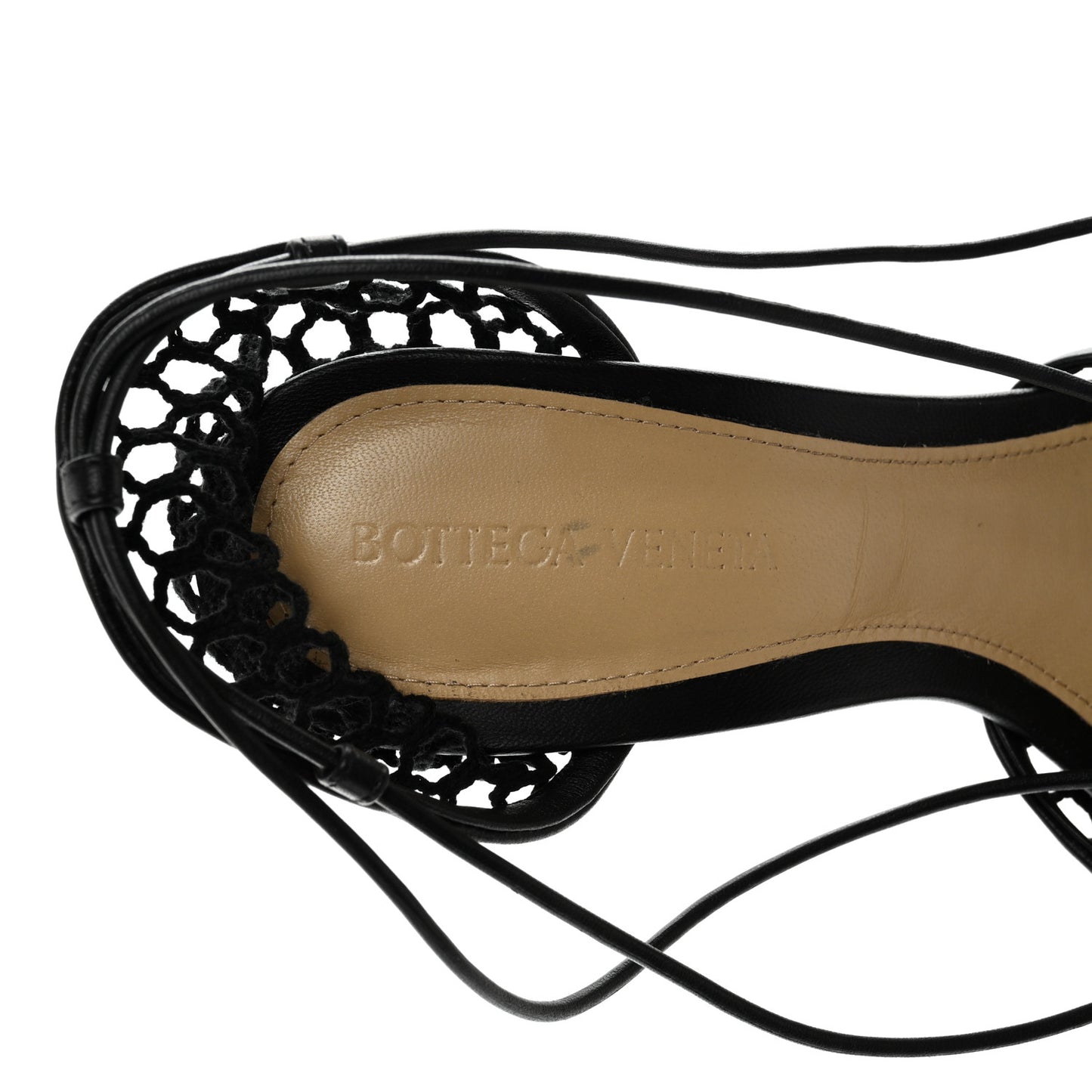 Mesh Nappa Stretch Ankle Tie Sandals 38 Black