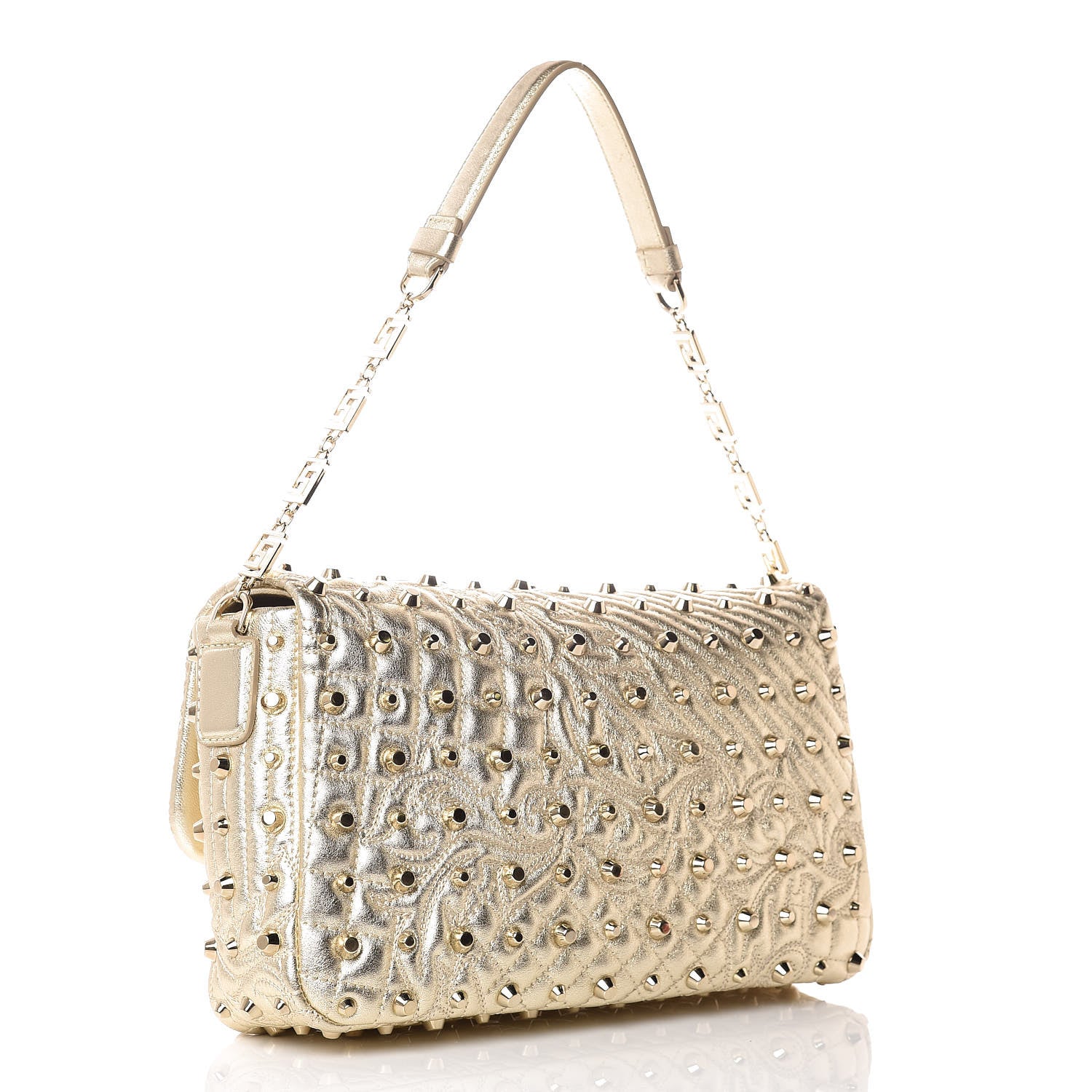 Versace Metallic Nappa Barocco Quilted Studded Calliope Vanitas Shoulder Bag Gold 3 of 8