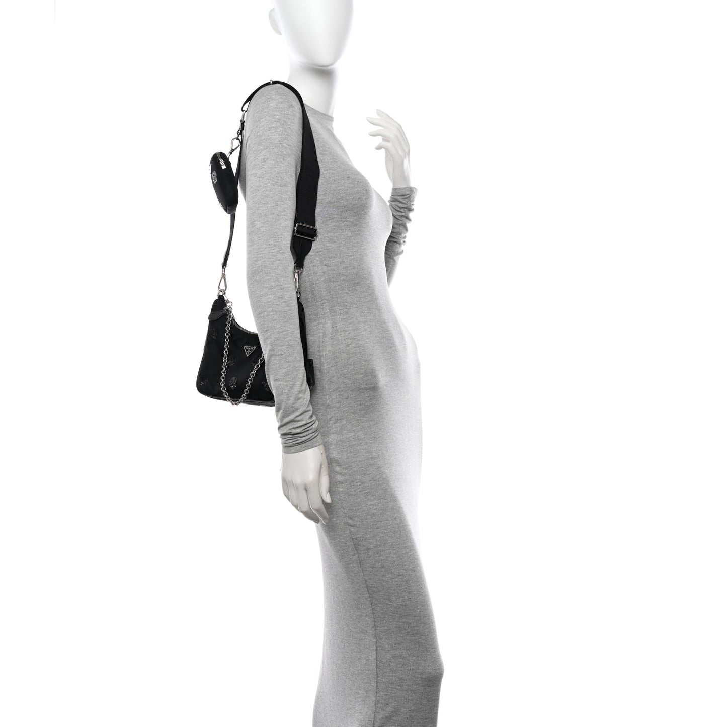 Nylon Sequin Embellished Polka Dot Re-Edition 2005 Shoulder Bag Black