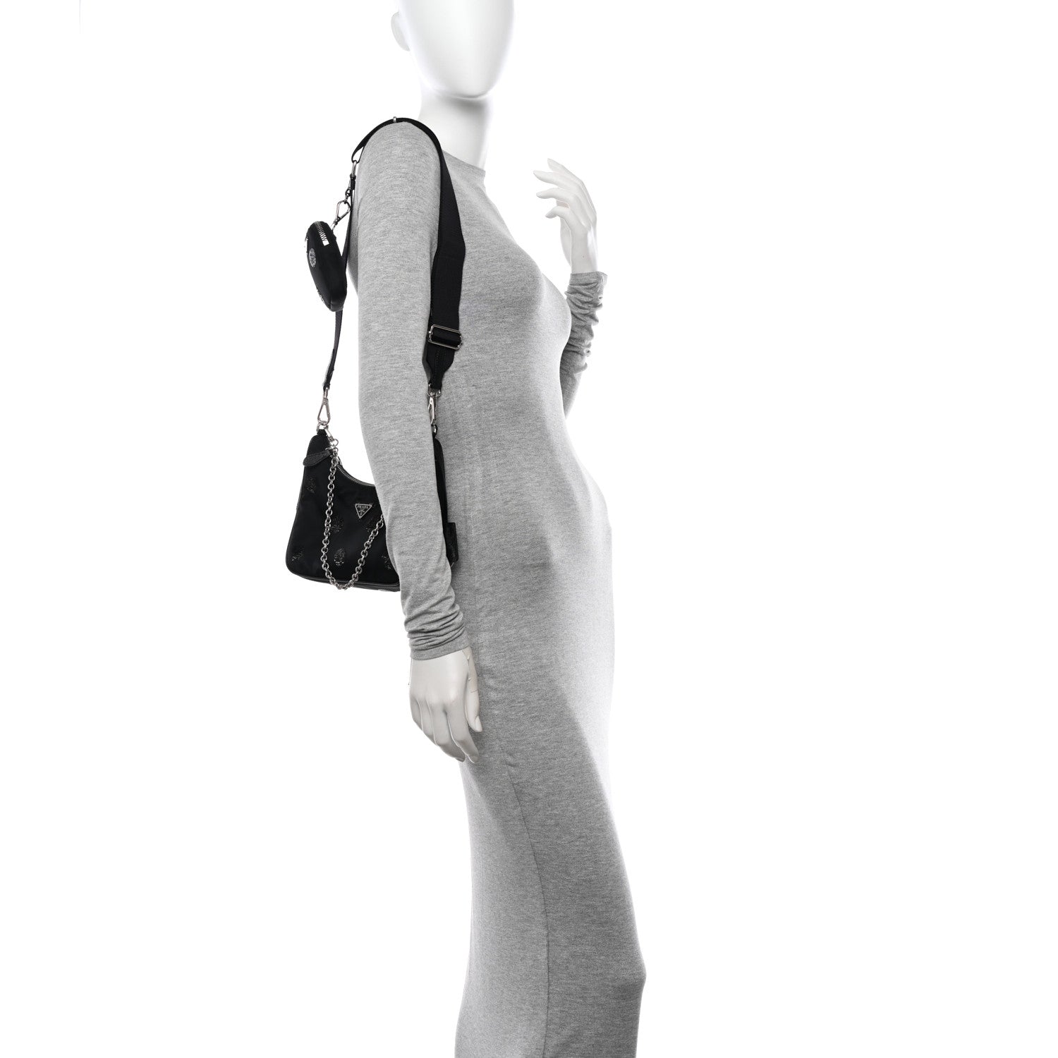 Prada Nylon Sequin Embellished Polka Dot Re-Edition 2005 Shoulder Bag Black 3 of 10