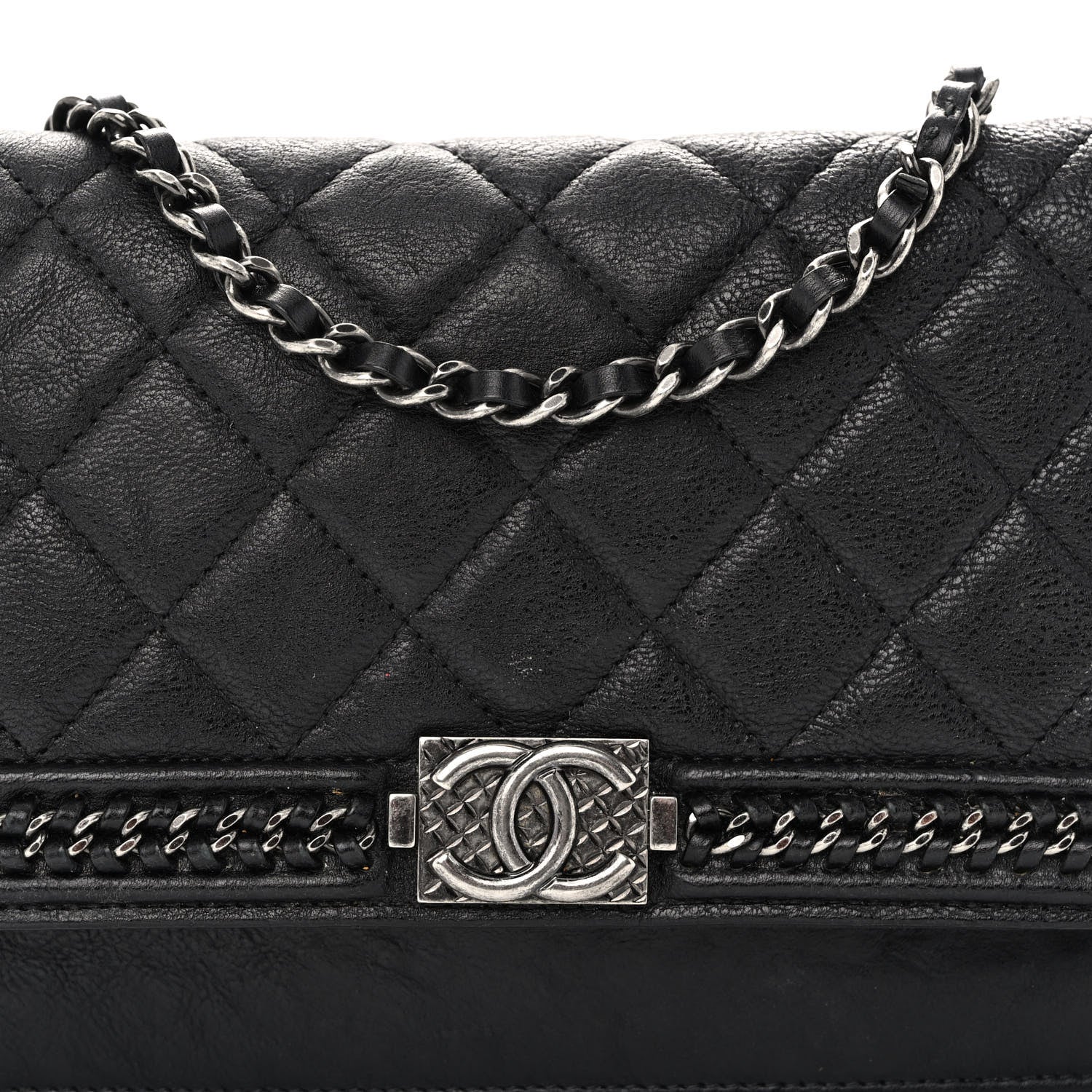 Chanel Calfskin Quilted Chain Around Boy Wallet On Chain WOC Black 9 of 11