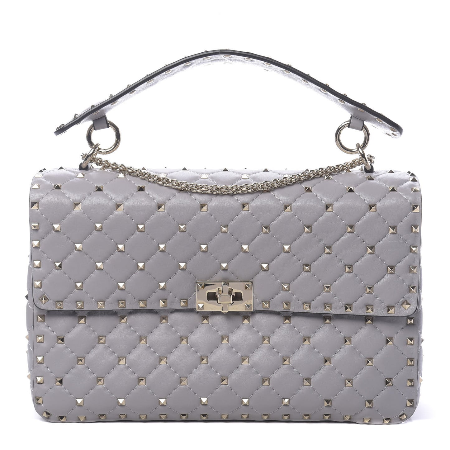 Nappa Large Rockstud Spike Shoulder Bag Pastel Grey