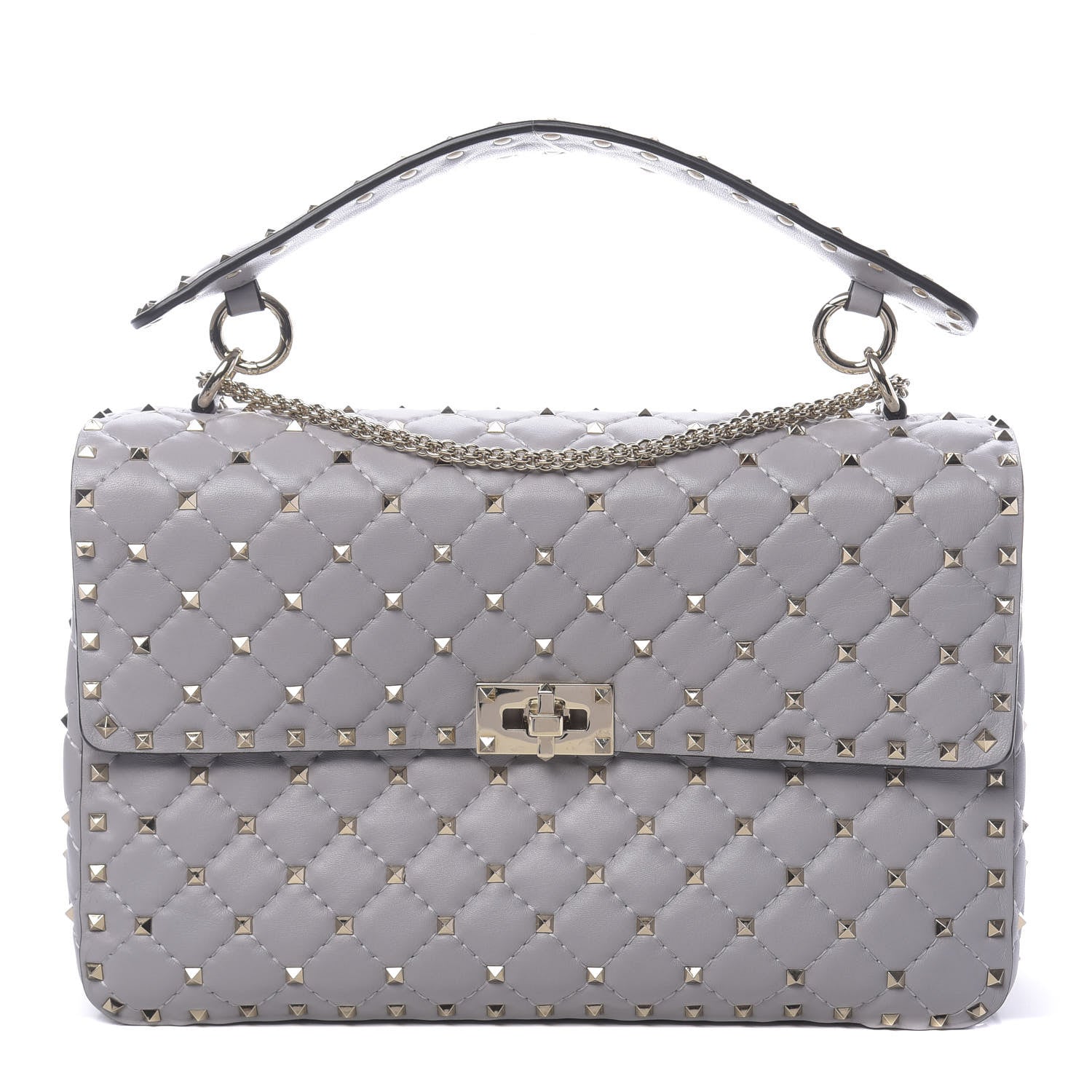 Valentino Garavani Nappa Large Rockstud Spike Shoulder Bag Pastel Grey 1 of 9