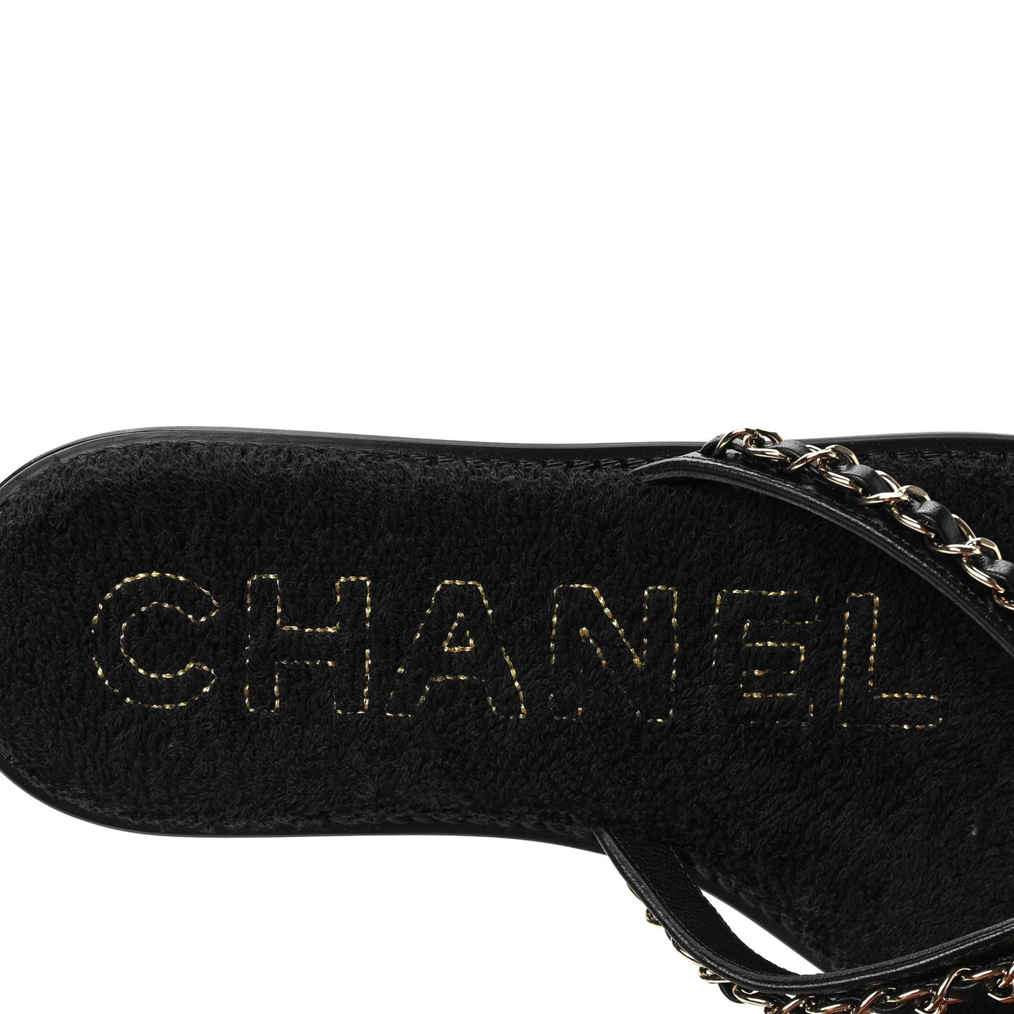 Lambskin CC Chain Thong Sandals 38 Black