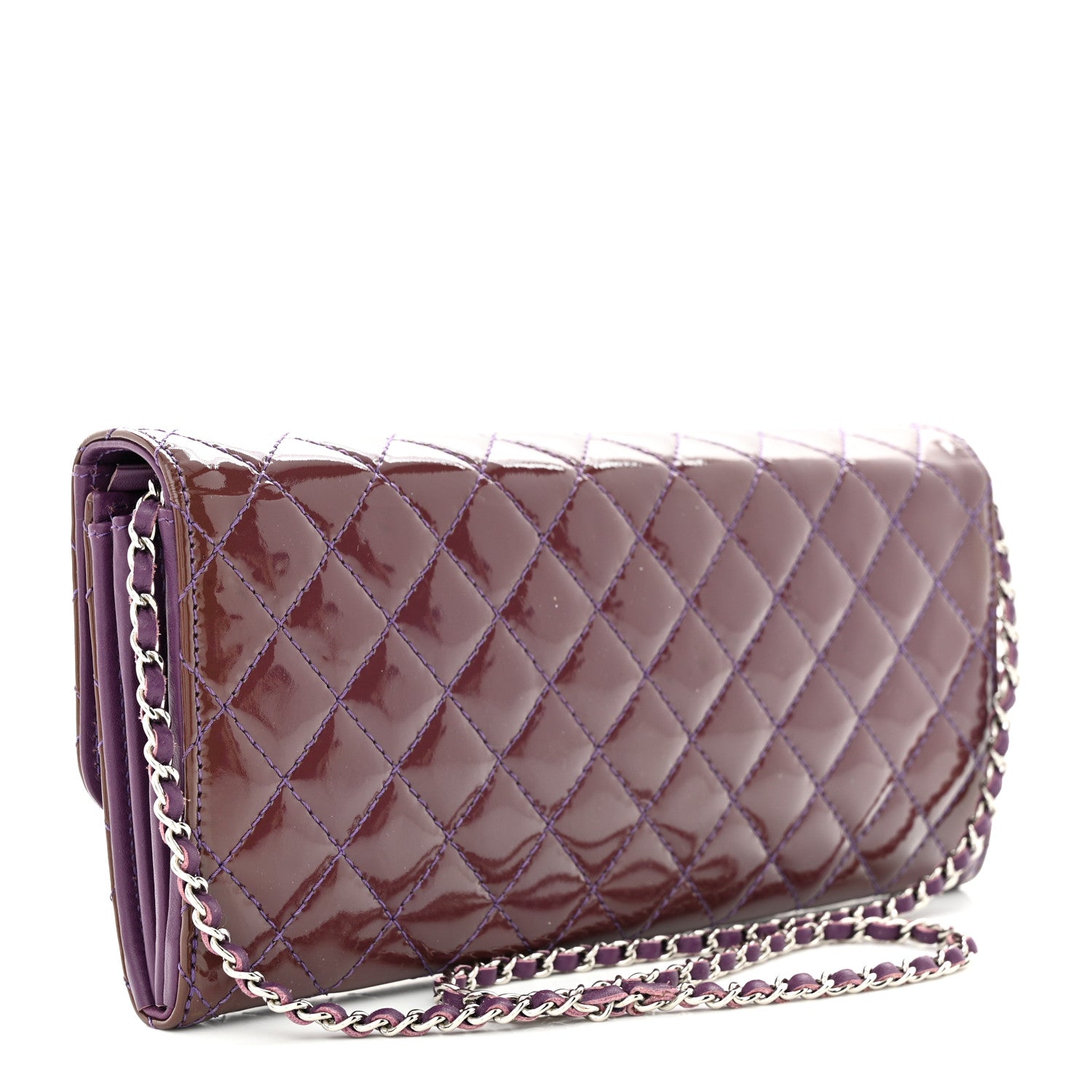 Chanel Patent Calfskin Quilted Brilliant East West Flap Clutch Purple 3 of 11